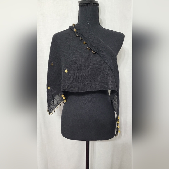 Black Shawl With Gold Decorations - Picture 1 of 3